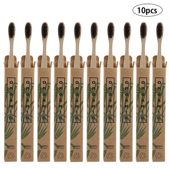 

10pcs/Set Bamboo Tooth Brushes Environment Bamboo Soft-bristle Charcoal Square Wooden Handle Toothbrushes Dental Care Tools