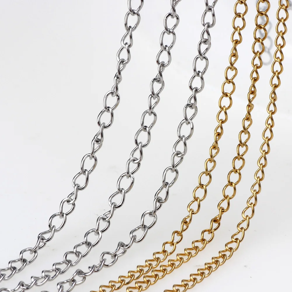 

2.5*3.5MM/3*4MM Stainless Steel Charm Chain Plating True Gold Link DIY Anklet Necklaces Bracelet Jewelry Making