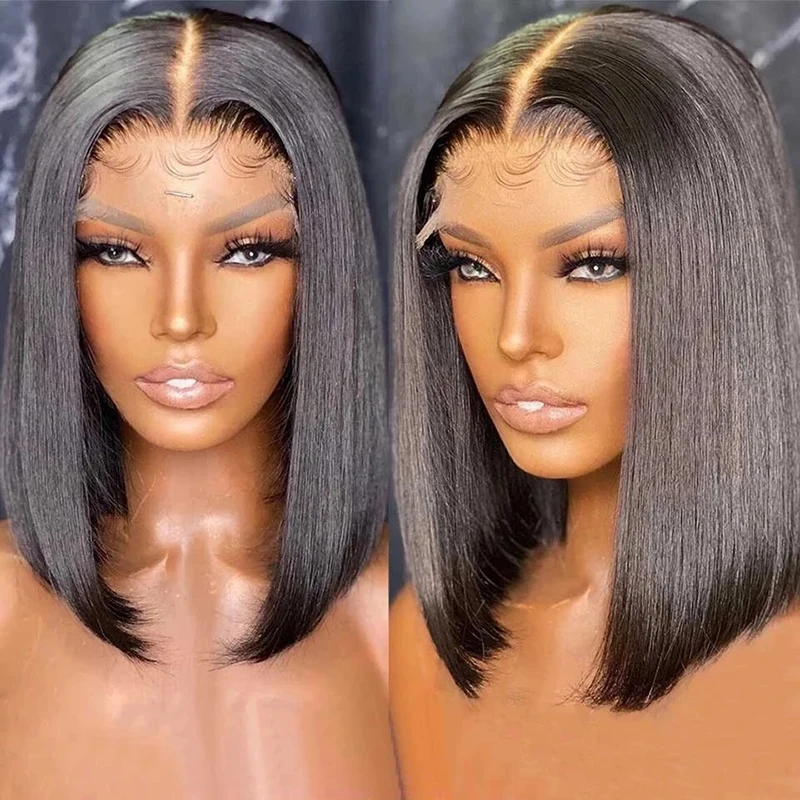 13x4 Short Bob Wigs Lace Front Human Hair Wigs for Women Brazilian Bone Straight Human Hair Wigs T Part Transparent Lace Frontal - Image 2