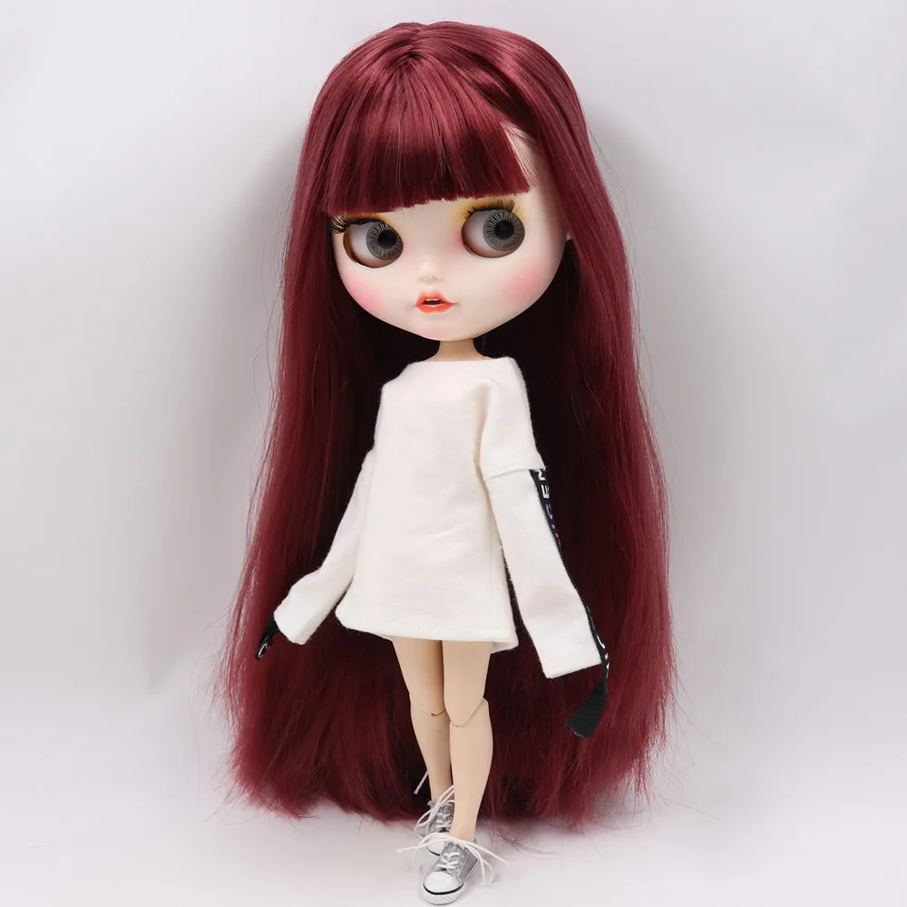 Ледяной обнаженный Blyth кукла No. BL12532 бордовые красные волосы резные губы пупырчатая рот матовые индивидуальные лица соединение тела 1/6 bjd