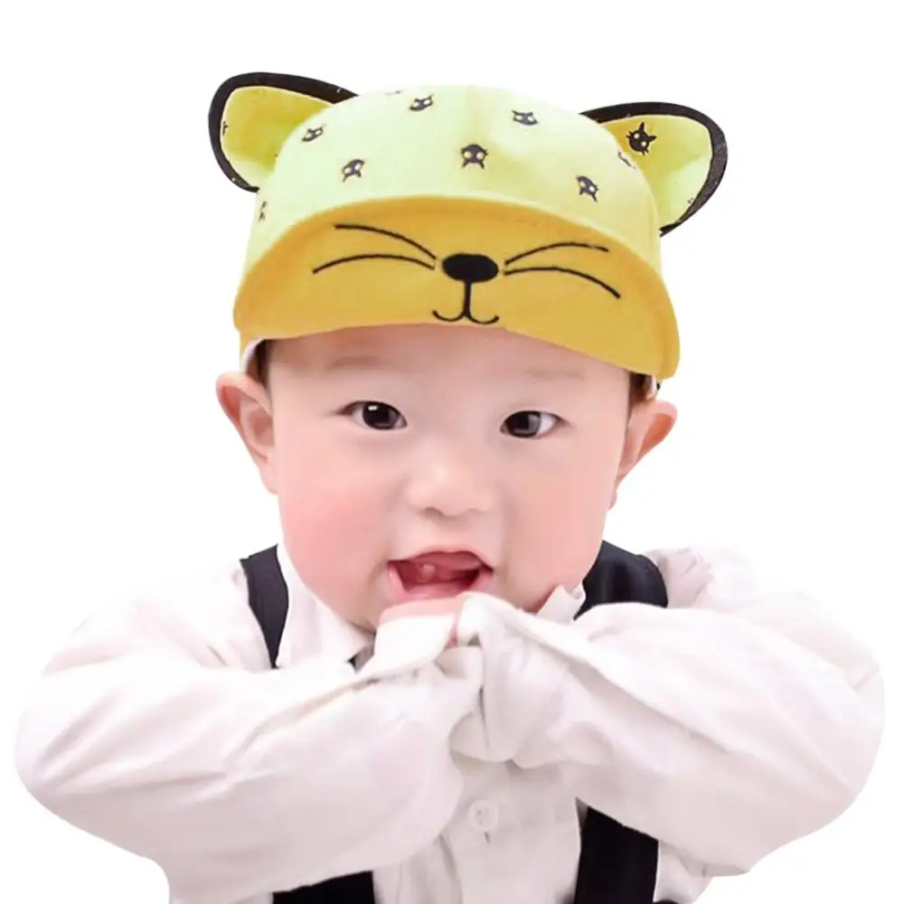 Летняя детская шапка в горошек с милыми кошачьими ушками регулируемая бейсболка