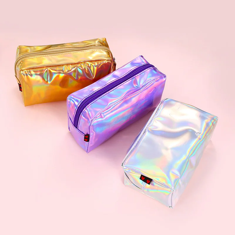 

Fashion Laser Cosmetic Bag Holographic Pencil Case Cosmetic Makeup Pouch Laser Zipper Purse Bag Toiletry Cases