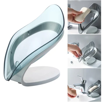 

Spot Soap Box Holder Storage Drain Container Punch-free Keep Soap Dry Leaves Shape for Bathroom Kitchen Hogard