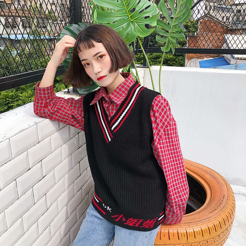 Жилеты женские с v-образным вырезом в полоску Kawaii Harajuku корейский стиль трикотажные студенческие простые универсальные повседневные женские пуловеры шикарные Горячие