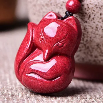 

NATURAL CINNABAR FOX PENDANT NECKLACE DROP SHIPPING LUCKY AMULET CRYSTAL FOX NECKLACE FOR WOMEN MEN FINE JEWELRY
