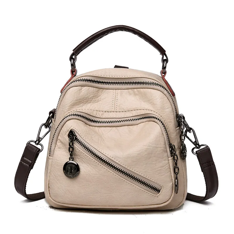 Мини-рюкзак, винтажная женская кожаная сумка через плечо, дизайнерская Высококачественная многофункциональная маленькая сумка, модные ручные сумки для девочек - Цвет: Khaki