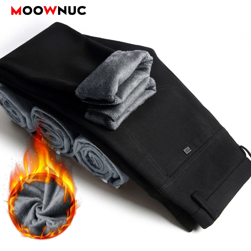 Long Pants Fashion Winter Thermal Cotton Masculino Keep Warm Slim Men's Trousers Thick Pencil Pants Business Casual Male MOOWNUC