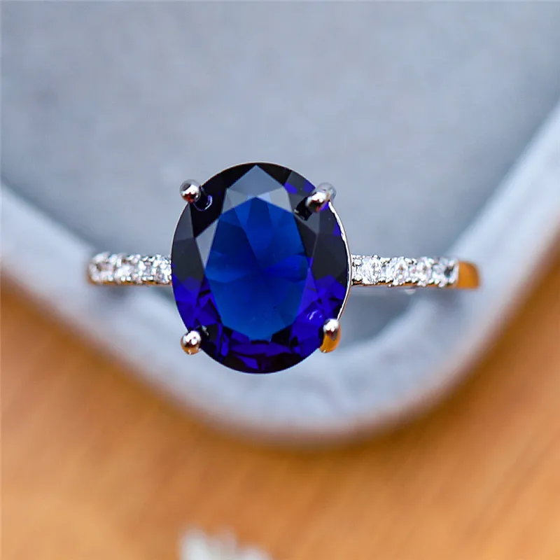 Элегантное женское голубое фиолетовое кольцо с черным камнем винтажное любовь Овальный Циркон Обручальное кольцо модное серебряное обручальное кольцо для женщин