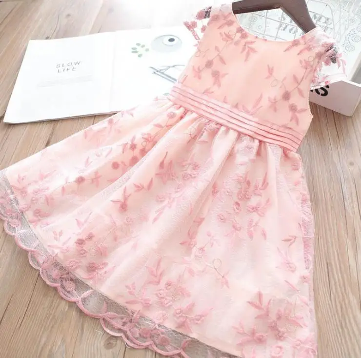 Owligbaby/элегантное розовое платье из тюля с цветочной вышивкой для маленьких девочек; коллекция года; летние сетчатые платья принцессы для девочек; детское платье для девочек