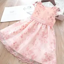 Owligbaby/элегантное розовое платье из тюля с цветочной вышивкой для маленьких девочек; коллекция года; летние сетчатые платья принцессы для девочек; детское платье для девочек