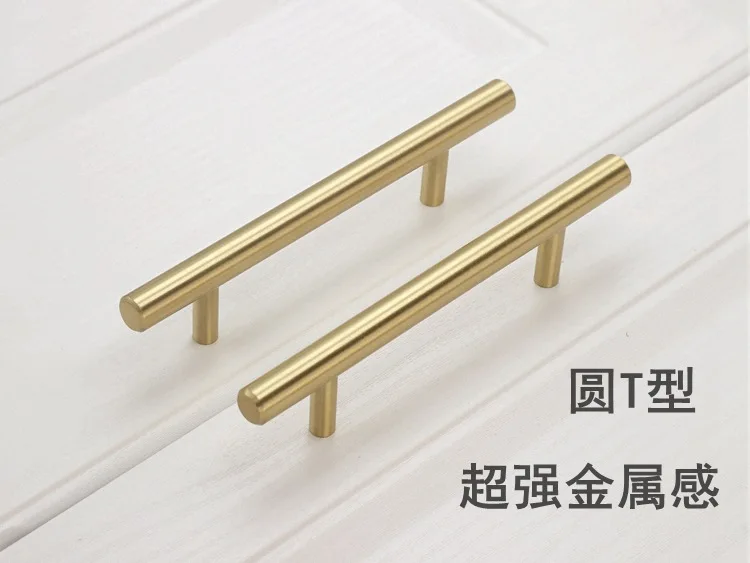 Modern Minimalist Brass Material Cabinet Handle Straight Circular Article Cabinet Wardrobe European Style Drawer American-Style