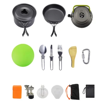 

1 Set Camping Picnic Cookware Picnic Pots Pans Outdoor Cooking Tool Portable and Conveneint for 2-3 People Use (Black)