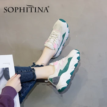 

SOPHITINA Fashion Women' s Flats High Quality Cow Leather Mixed Colors Cross-Tied Lace-Up Casual Shoes Comfortable Sneaker PO445
