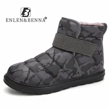 

New Men Boots Waterproof Warm High Top Plush Ankle Boots Comfort Men Shoes Winter Lightweight Hook Loop Plats Unisex Big Size 13