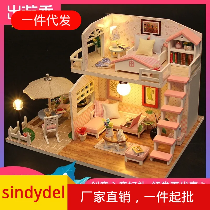 

DIY Hut Pink Black Loft Hand-made Toy Assembled Model Villa House Creative Send Birthday Gift Women's