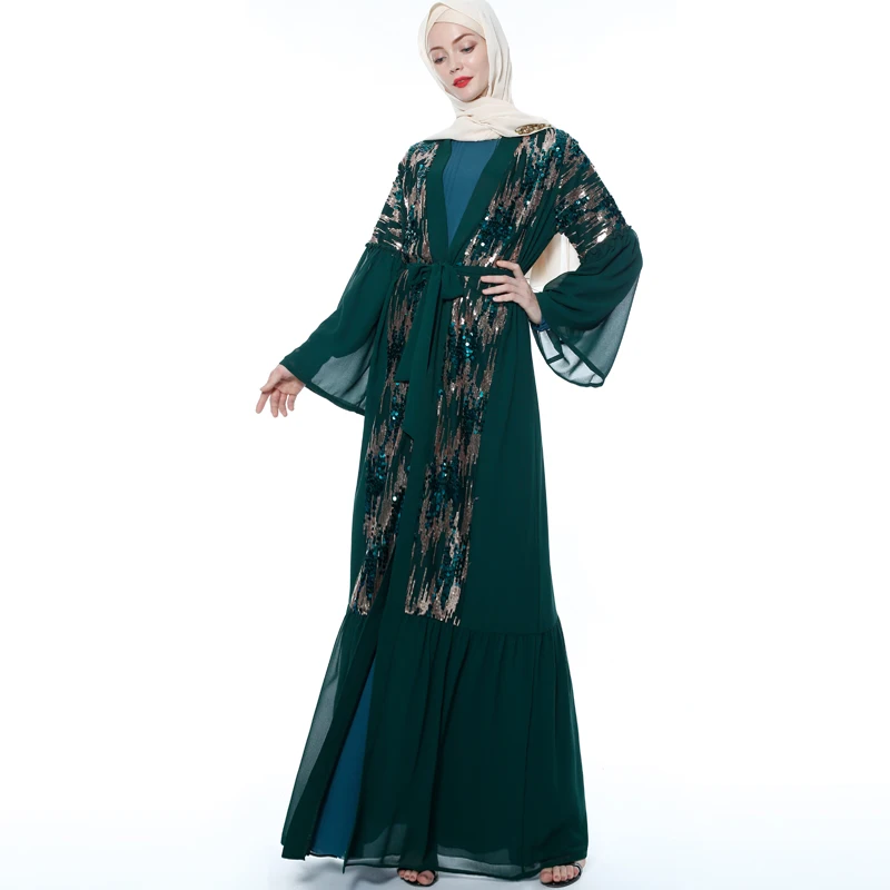 Sequin abaya кимоно Дубай мусульманский хиджаб платье Абая для женщин марокканский кафтан Турецкая молитва Исламская одежда халат Оман