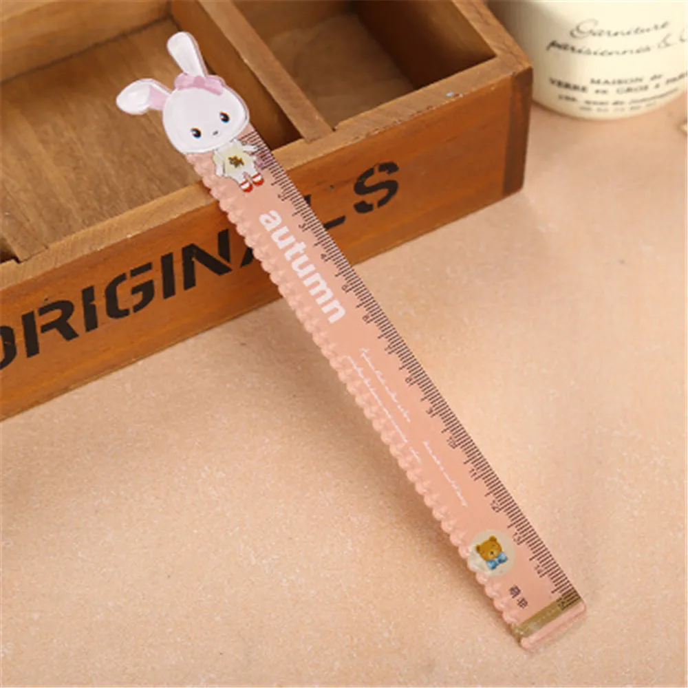 1PCS Creative Cartoon Animal Rabbit Ruler Wavy Line Cute Student Plastic Ruler Kids Gifts School Office Supplies 15cm - Цвет: Pink