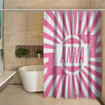 

Anna 3D Printed Shower Curtain Retro Style Girls Name Design with Striped Backdrop and Grunge Appearance Hotel Quality Machine