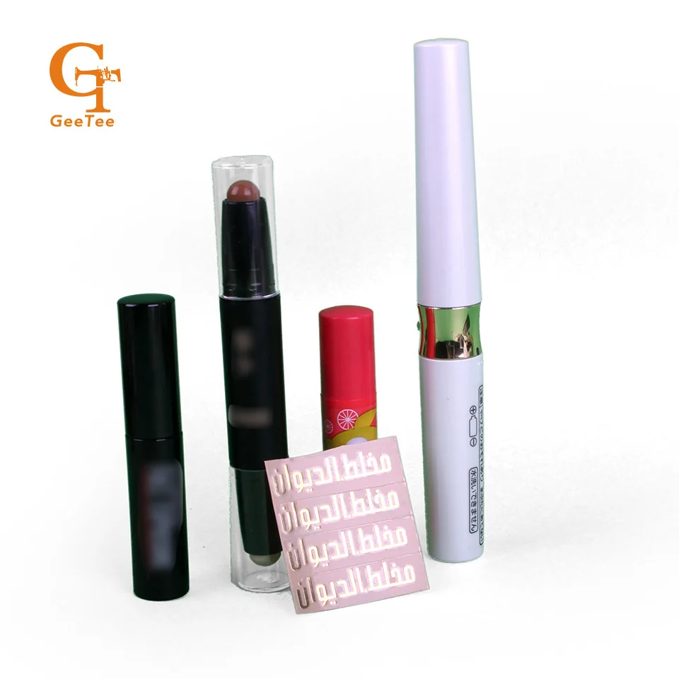 

Customized company name logo printing makeup lipsticker/Eyebrow pencil self adhesive metal stickers labels , shipping stickers