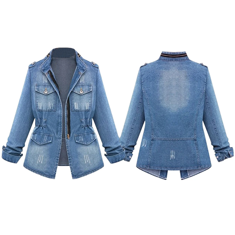 Ideal  SHUJIN Women Casual Denim Jackets Cardigan Zipper Casaco Feminino Coat Pockets Top Streetwear Slim 