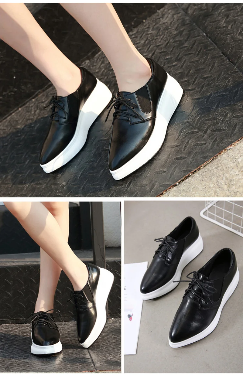 Обувь из натуральной кожи; женские кроссовки на плоской платформе; повседневная женская обувь из воловьей кожи; цвет черный, белый; A1933
