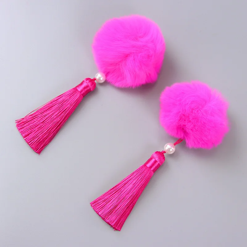 Очень красивая детская шпилька с бахромой и цветами - Цвет: Rose red hair ball
