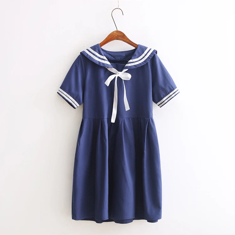 New Japanese Preppy Style Lolita Dress Cosplay Costume Navy Style Sailor Bow Dress Women White Lolita
