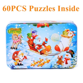 

1 box Merry Christmas gift for kids 60pcs wood puzzles cute giveaway birthday party favor souvenir Christmas present