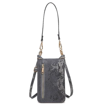 

Shiny Gray Mobile Phone Card Holder Embossed Crocodile Leather Phone Wallet Python Leather Pouch With Cash Pocket Phone Bag