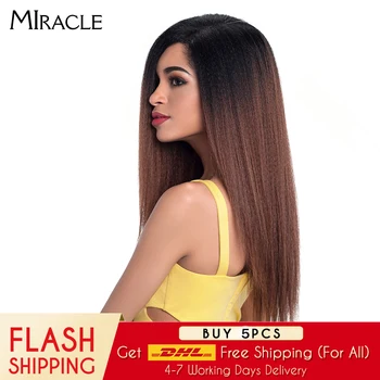 

Miracle Hair Ombre 26"Inch Long Straight Synthetic Hair Lace Front Wigs For Black Women Yaki Lace Wigs With Baby Hair Free Part