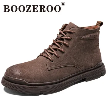 

BOOZEROO 2019 Men's Outdoor Fashion Martin Boots Warm Leather Boots Comfortable Plus Velvet Cotton Boots Work Boots