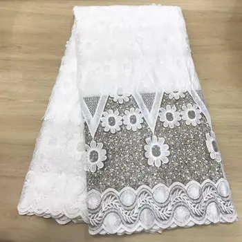 

New nigerian gold lace fabric with 3d flowers african mesh Fabric 5 yards french net african lace fabric 2020 high quality lace