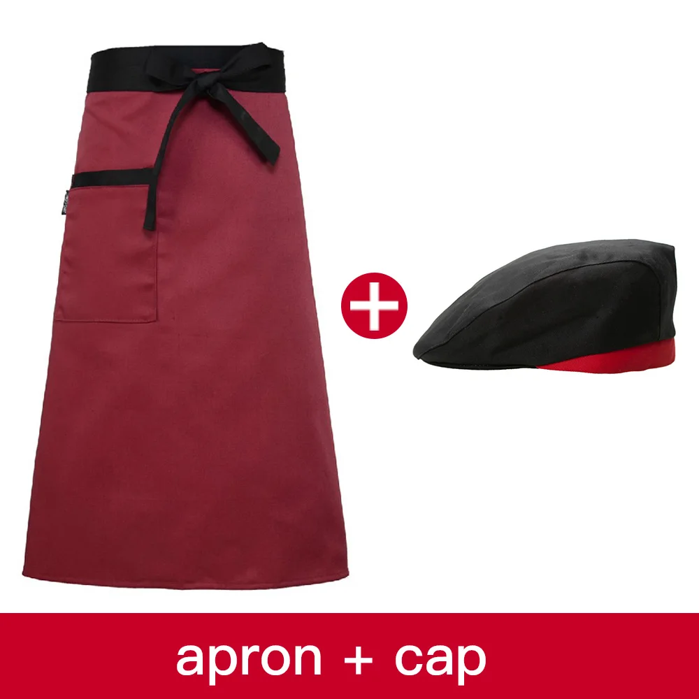 High Quality restaurant Hotel chef cap cotton waiter chefs hat + apron work clothes apron chef uniform works
