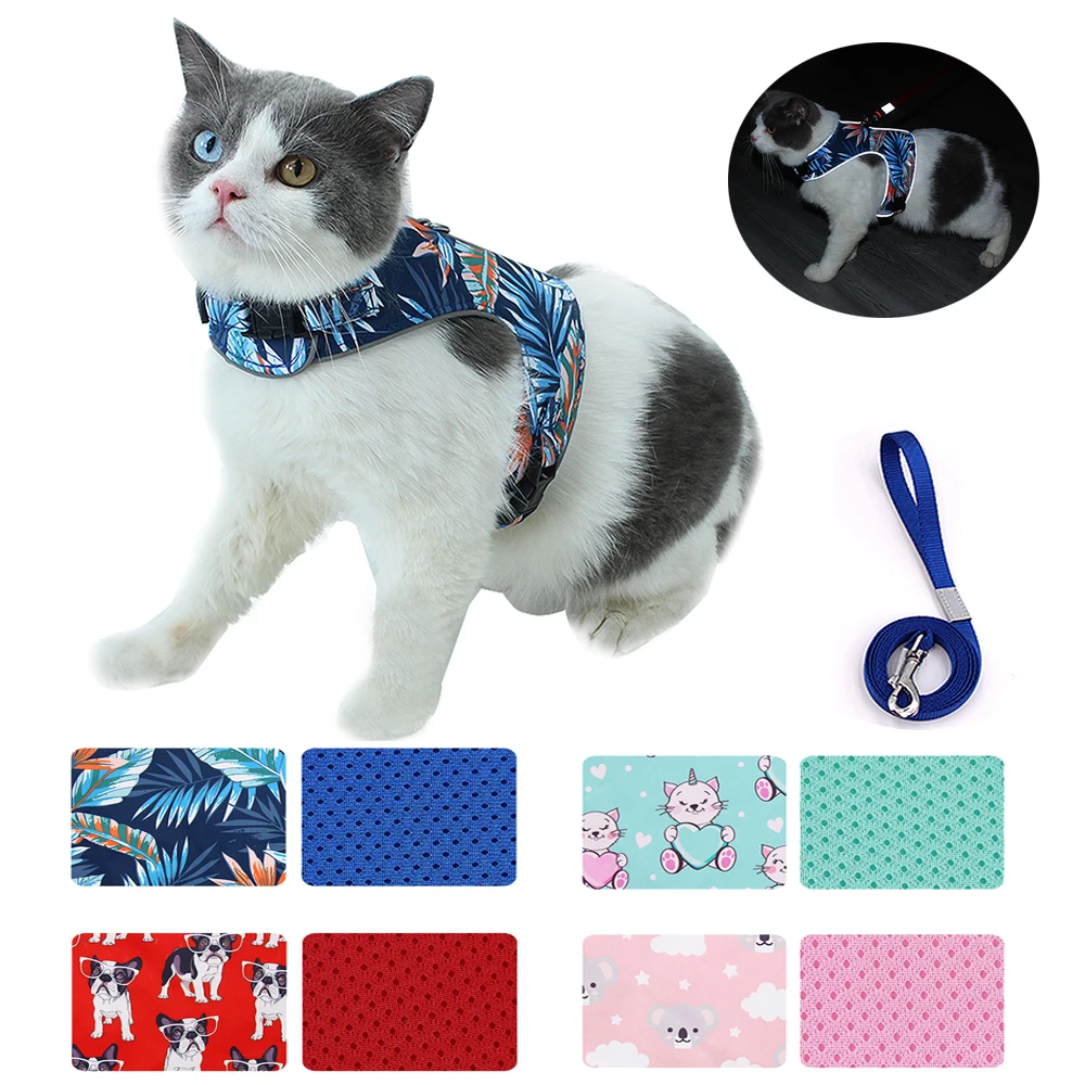 

Nylon Mesh Cat Harness and Leash Set Escape Proof Reflective Summer Adjustable Harness for Cats Cat Vest Harness Arnes Para Gato