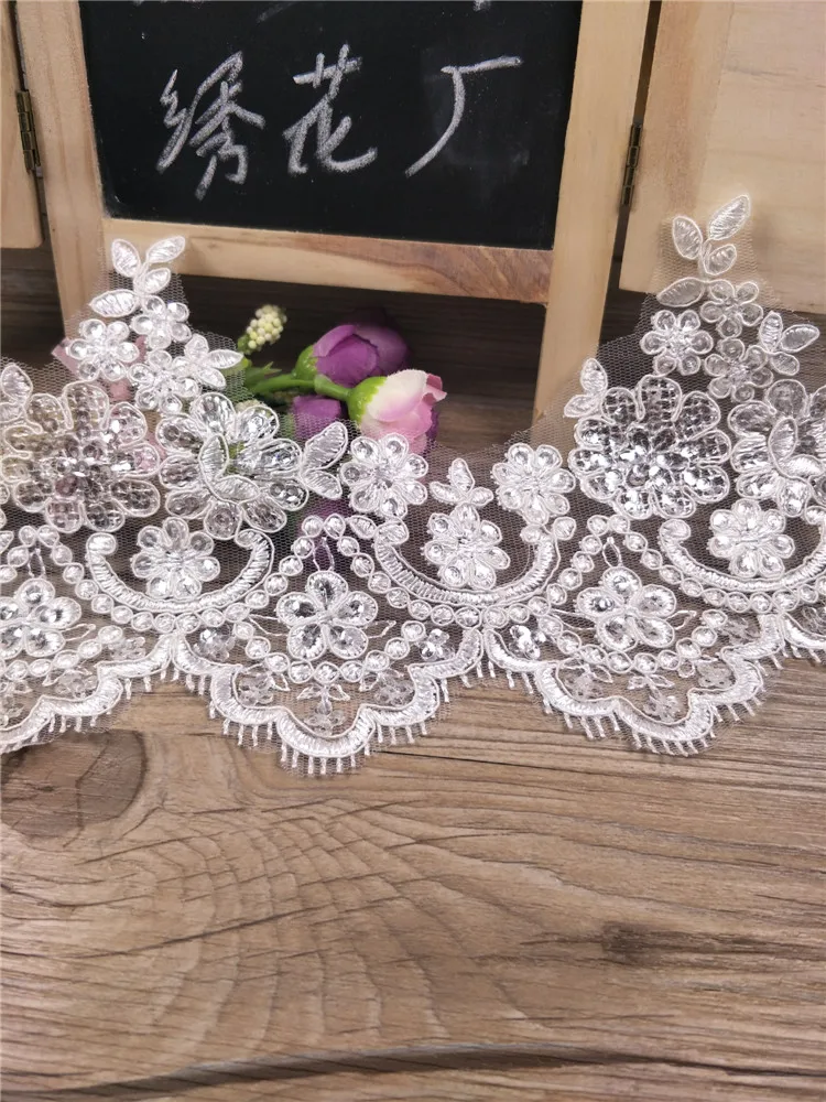 Sequin Cording Fabric Flower Venise Venice Mesh Lace Trim Applique 1Yard/13cm Sewing Craft For Wedding Dec.