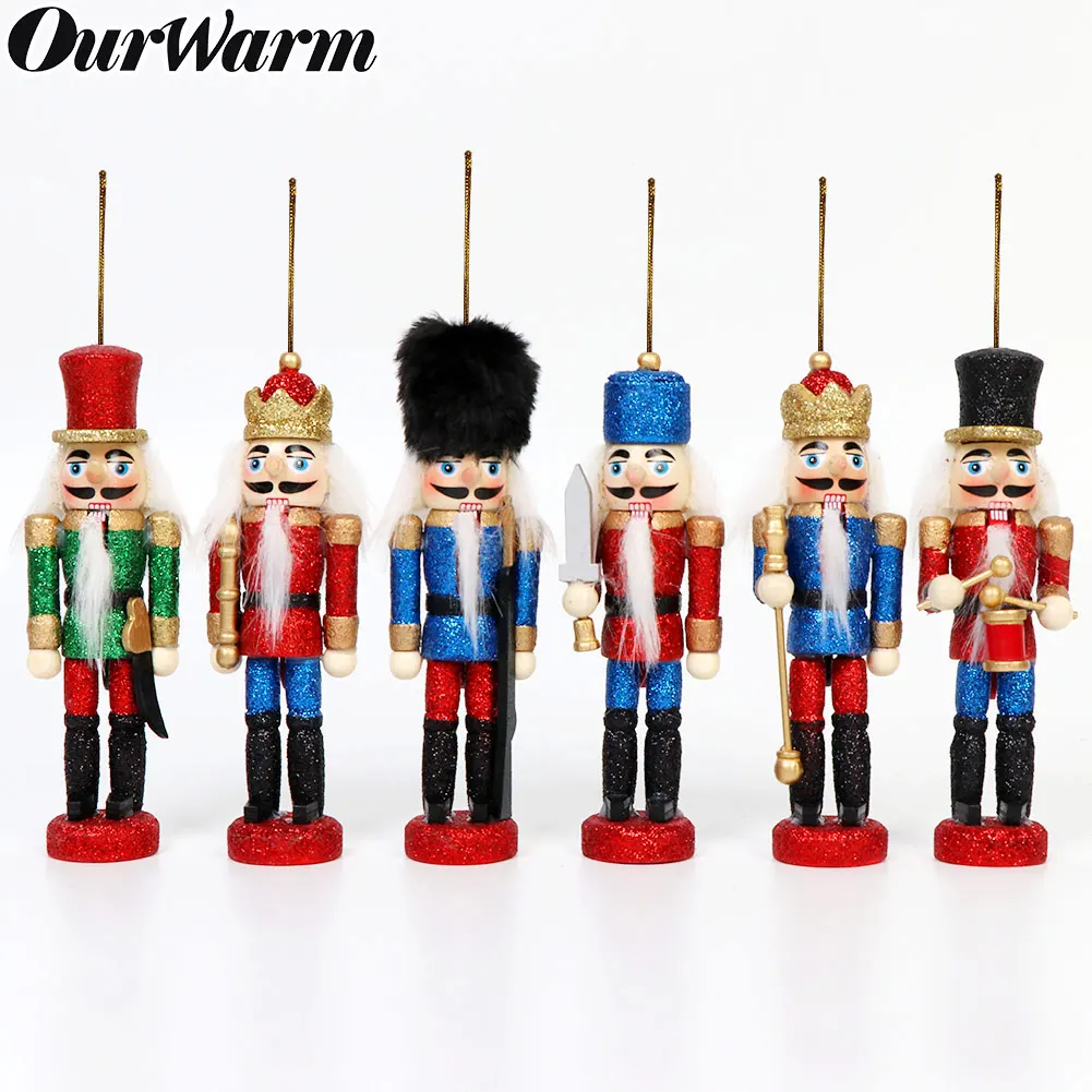OurWarm 6 шт. блестящие деревянные Щелкунчики рождественские украшения Щелкунчики фигурки солдат кукольная игрушка рождественское подвесное украшение