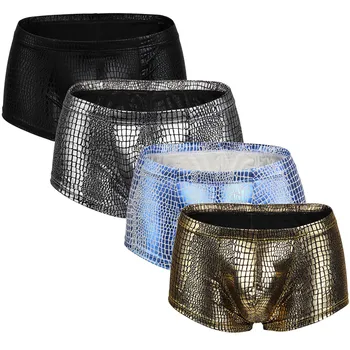 

Men's Underwear New Sexy Bronzing Patent Leather Low Waist Soft and Comfortable Breathable Fashion Casual Daily Boxer #Z