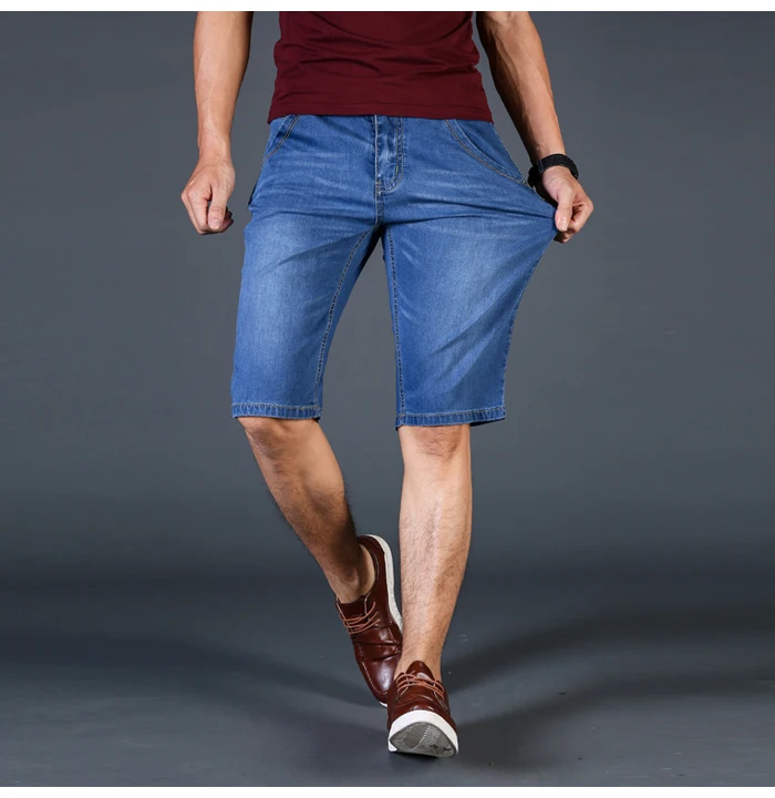 best casual shorts for men plus size 40 42 44 46 Summer Thin New Men Business Denim Shorts Fashion Casual Stretch Slim Blue Jeans Short smart casual shorts