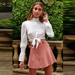 2019 модная новая весенняя Осенняя мини-юбка, винтажная английская Стильная Офисная женская розовая трапециевидная юбка с завышенной талией