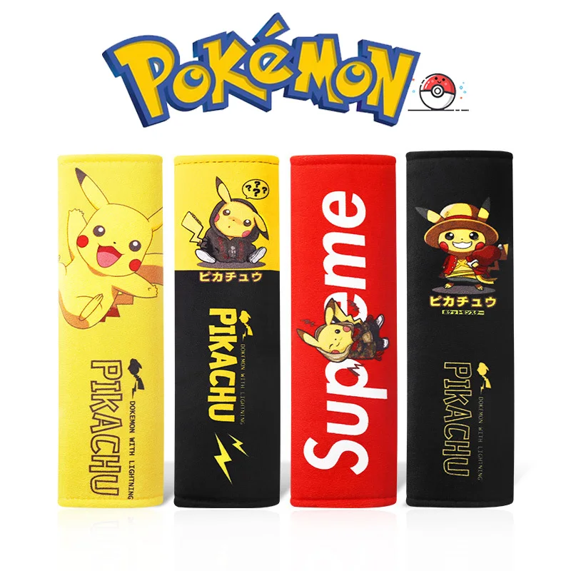 Anime Pokemon Pikachu Car Seat Belt Shoulder Cover Trend Cartoon Cool Plush Protective Interior Accessories | Спорт и развлечения