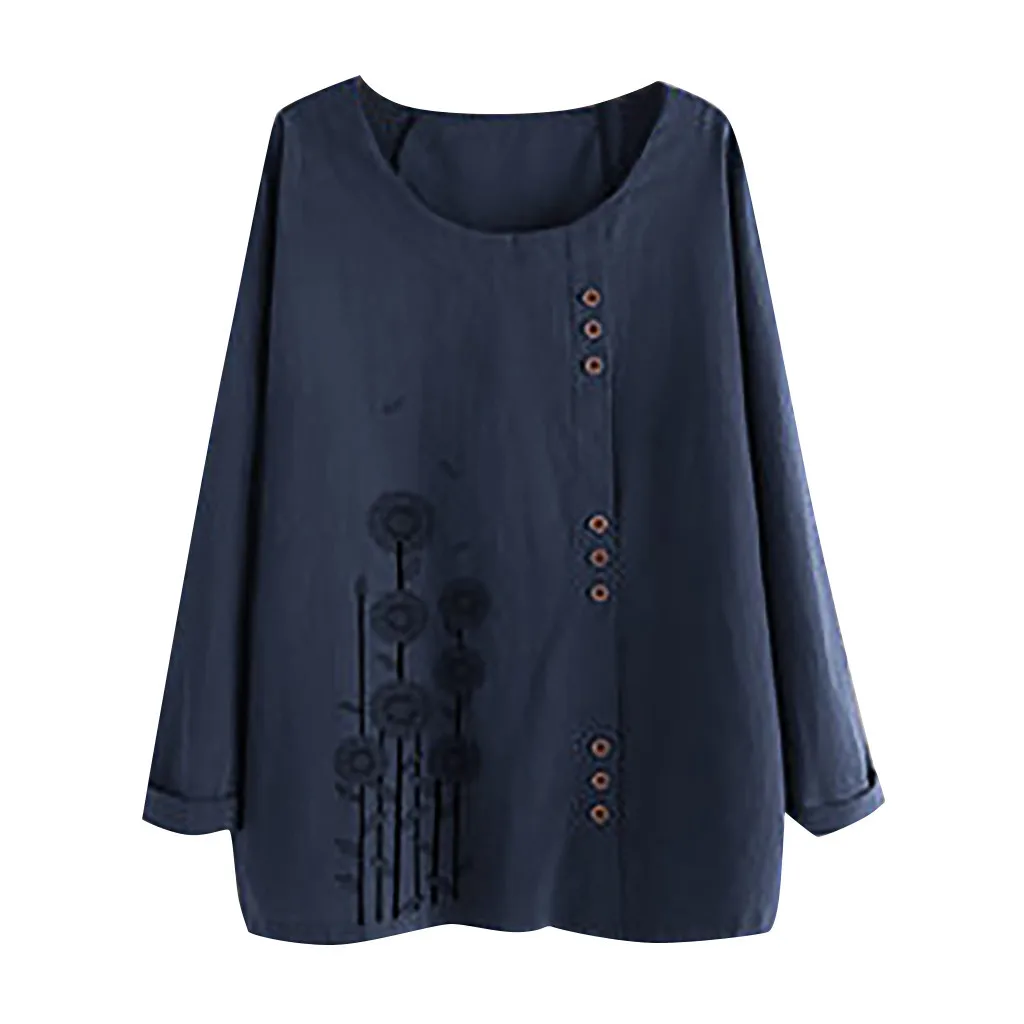

JAYCOSIN 2019 Fashion Women Long Sleeve T Shirt New Style Embroidery Plus Size T Shirt Winter Cotton And Linen Loose T-shirts