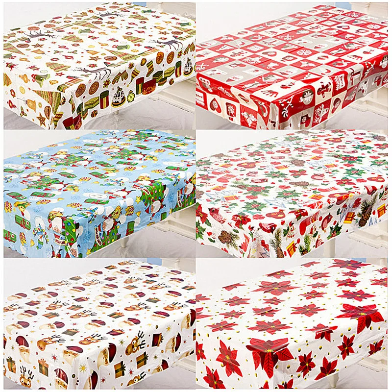 

1pcs 110*180cm PVC Disposable Tablecloth Rectangule Printed Cartoon Christmas Table Cover New Year Party Decorations