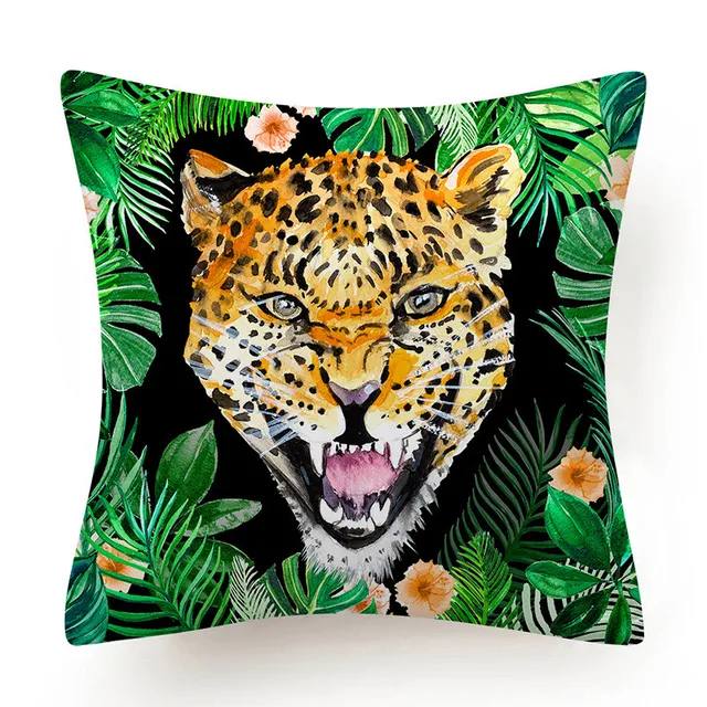 Tropical Jungle Cushion Cover 45x45 Polyester Tiger Leopard Printed Pillowcase Decorative Sofa Cushions Palm Leaf Pillowcover 013