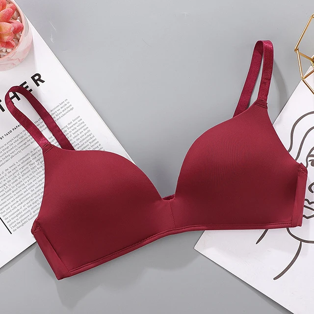 Women Seamless Bra Sexy No Wire Push Up Underwear Bras For Girls Students Breathable Thin 12 Colors Comfortable Bras Brassiere Wine Red
