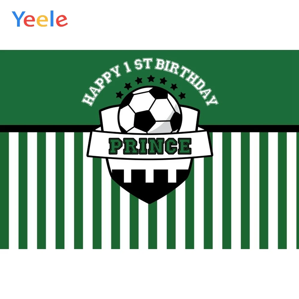 Yeele Happy 1st День Рождения Вечеринка для маленьких мальчиков зеленая полоса футбол фон виниловые фотографии фоны для фотостудии Фотофон