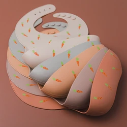 1Pc Baby Silicone Bibs Adjustable Size Carrot Print Waterproof Bib Newborn Boy&Girls Baby Soft Feeding Silicone Bibs Kid Supplis