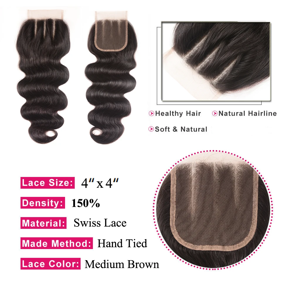 Brazilian Body Wave Closure Pre Plucked 150% Density FreeMiddleThree Part Swiss Lace Closure Julia Remy Human Hair Closure (8)