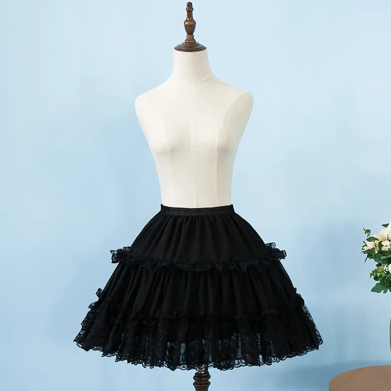 Летняя короткая юбка для невесты белая черная кружевная юбка лолита для трапециевидного платья кринолин для Девочки Женская Нижняя юбка - Цвет: Черный