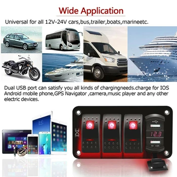 

4 Gang Toggle Rocker Switch Panel W/ USB For Car Boat Marine RV Truck Red LED