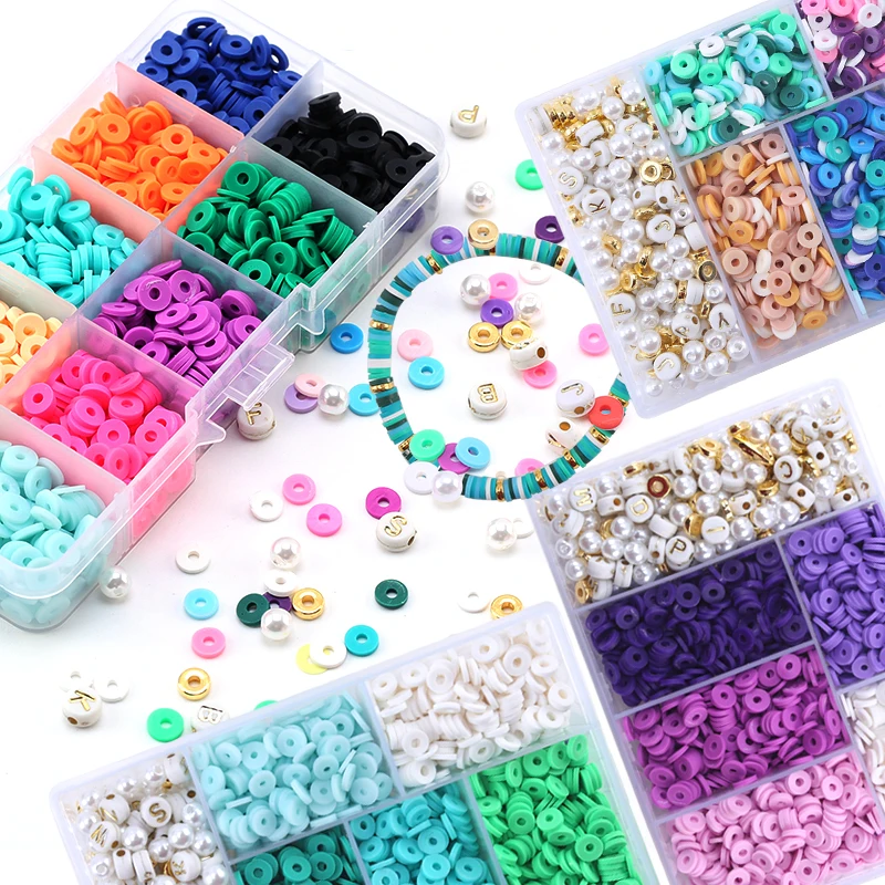 Perles Plates pour Bracelet Ensemble de Perles en Argile Polymère 6 mm Perles pour DIY Bijoux Colliers Création De Cadeau Créatif 
